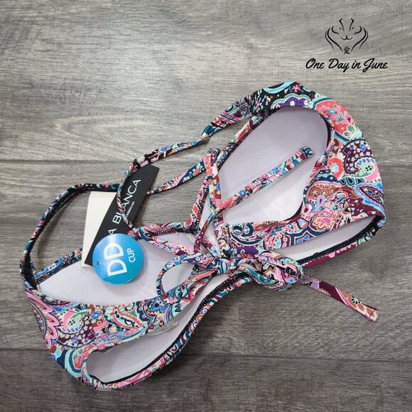 La Blanca Cross Front Tie Back DD Cup Bikini Top Size DD - Picture 3 of 3